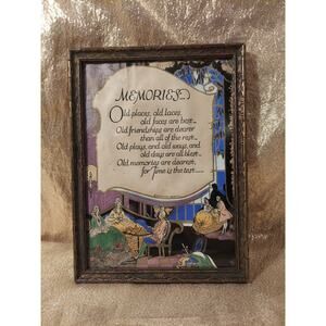 Antique PFV/Volland Co Antique Framed Hand Colored Art Print 'Memories' Poem